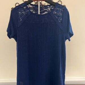 Pink Clover Navy Lace Accent Blouse